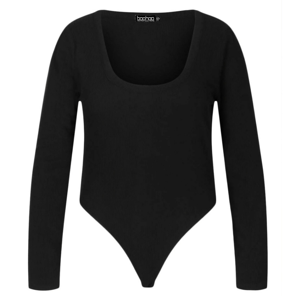 NWT BooHoo Long Sleeve Ribbed Bodysuit -Black - 20